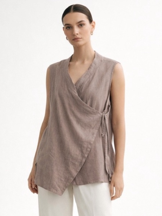 bryn Walker Tops - Bryn Walker Koryo Heavy Linen Tan Wrap Top Vest Lagenlook Size 1X